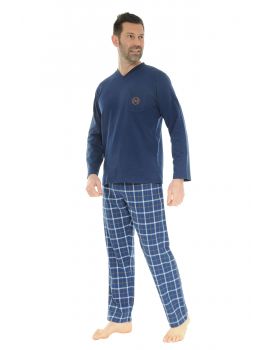 PYJAMA LONG COL V BLEU DORIAN 219111200