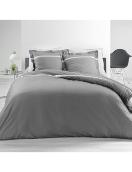 Housse de couette - 220x240 cm + taies - Percale - Gris -78 fils - Uni