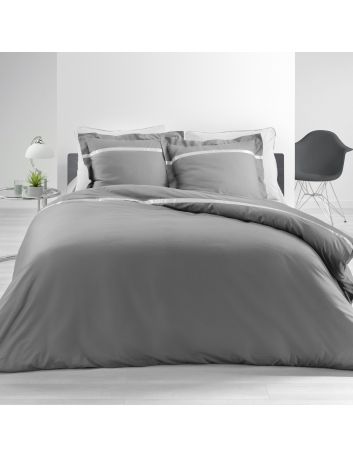 Housse de couette - 220 x 240 cm + taies - Percale - Gris -78 fils - Uni