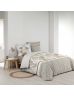 Housse de couette 240x260 cm + taies - Percale - Feuillage blanc, bronze et gris 