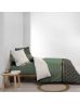 Housse de couette - 240 X 220 cm + taies - Percale 78 fils - Motifs graphiques blanc, vert et noir