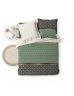 Housse de couette - 240 X 220 cm + taies - Percale 78 fils - Motifs graphiques blanc, vert et noir