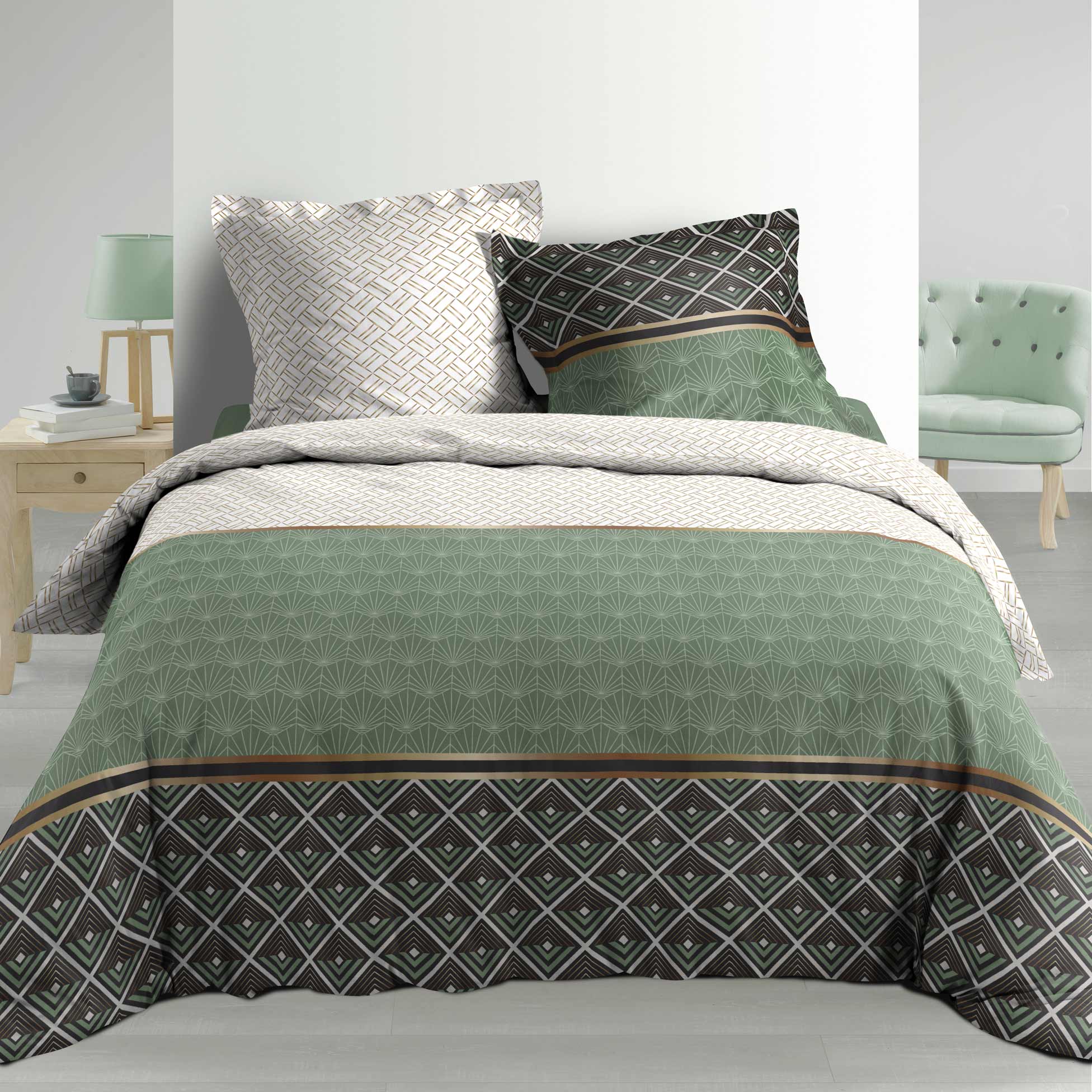 Housse de couette percale de coton, fougère imprimé moutarde La Redoute Interieurs | La Redoute