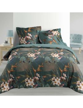 Housse de couette - 260x240 cm + taies - percale 78 fils - Florale et colibri