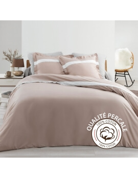 Housse de couette - 220 x 240 cm + taies - Percale - Naturel - 78 fils - Uni