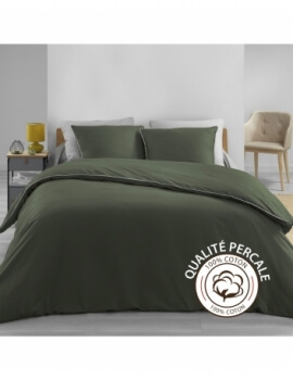 Housse de couette - 220 x 240 cm + taies - Percale - Kaki - 78 fils - Uni