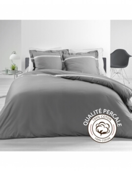Housse de couette - 240 x 260 cm + taies - Percale - Gris - 78 fils - Uni