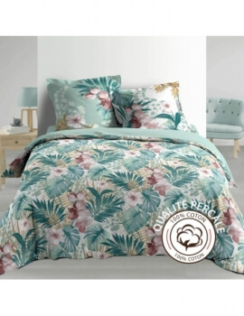 Housse de couette - 260 x 240 cm + taies - percale 78 fils - Poésie tropicale