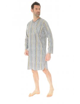 CHEMISE DE NUIT CLASSIQUE POUR HOMME EN 100% COTON AVEC BONNET ET CONTRASTES